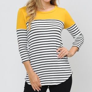 3/4 SLEEVE COLOR BLOCK TOP WITH ELBOW PATCH
